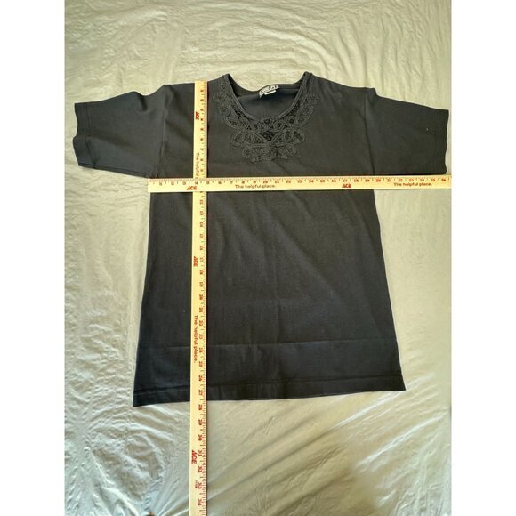 Hang Ups Womens Black Blouse Medium short sleeve pullover 100% cotton round neck - Picture 7 of 7